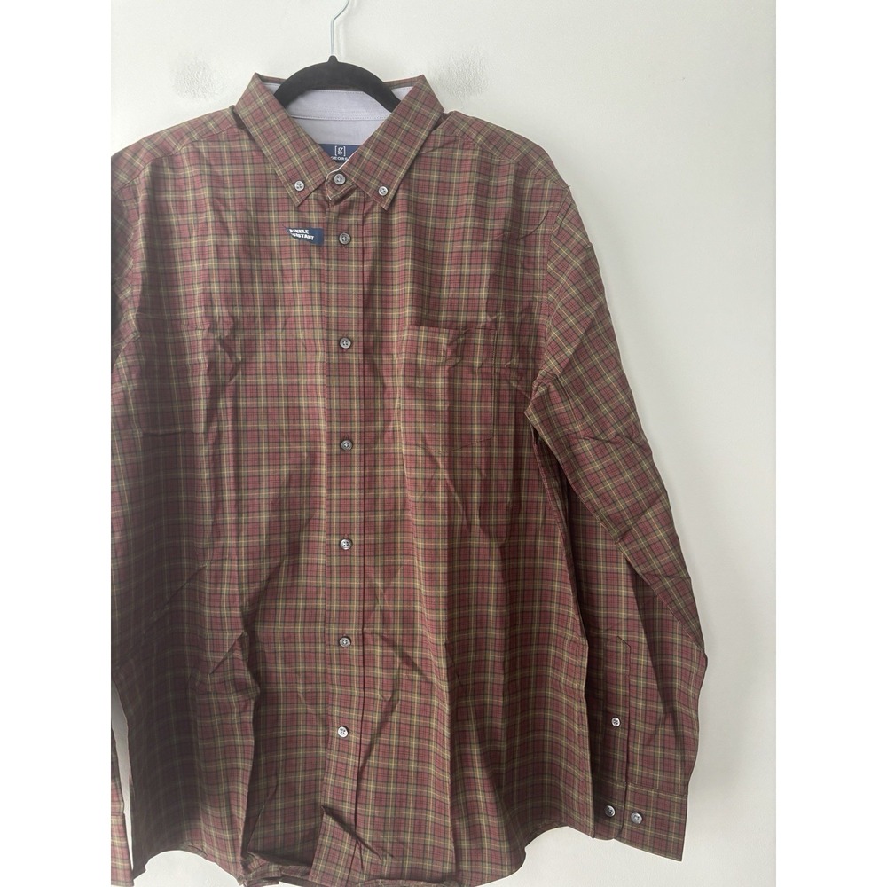 George NWT Classic Fit Button Down Dress Shirt Long Sleeve Stretch Poplin Plaid - Picture 3 of 9